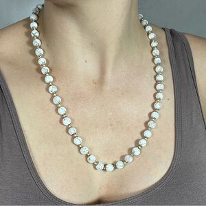 Vintage Elegant White Glass Bead and Gold Necklace